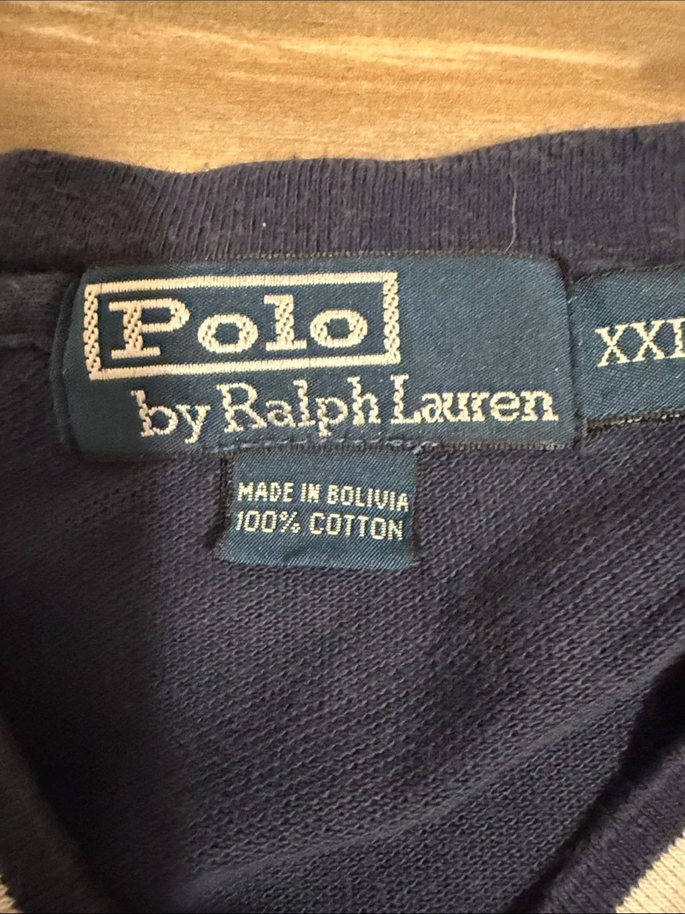 Vtg. 90s Polo Ralph Lauren Men’s XXL Navy V Neck Pique Tee White Tipping Preppy